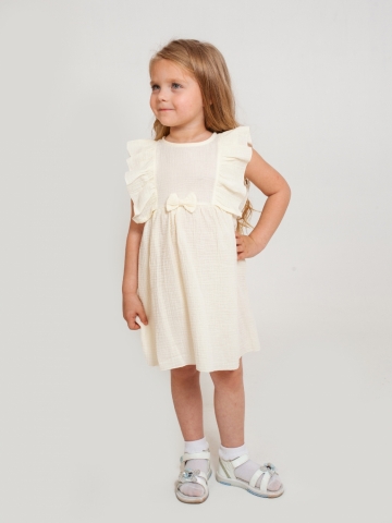 Купить 322-СЛ. Платье из муслина детское, хлопок 100% сливочный, р. 98,104,110,116 в Туле