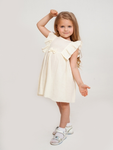 Купить 322-СЛ. Платье из муслина детское, хлопок 100% сливочный, р. 74,80,86,92 в Туле
