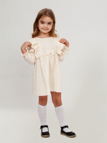 Купить 321-СЛ. Платье из муслина детское, хлопок 100% сливочный, р. 98,104,110,116 в Туле