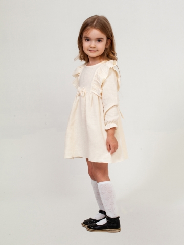 Купить 321-СЛ. Платье из муслина детское, хлопок 100% сливочный, р. 74,80,86,92 в Туле