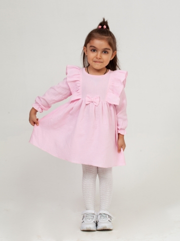 Купить 321-Р. Платье из муслина детское, хлопок 100% розовый, р. 74,80,86,92 в Туле